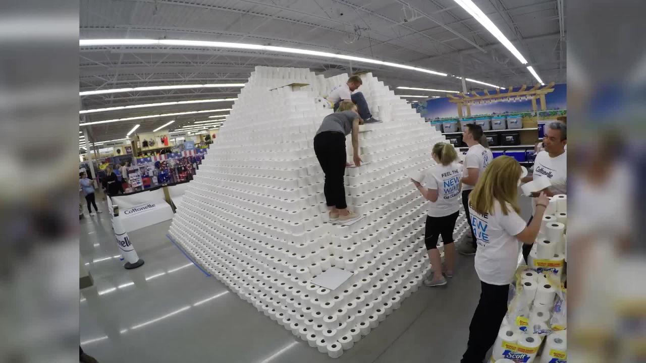 meijer k c work together on world s tallest toilet paper pyramid meijer k c team up for world record bath tissue pyramid