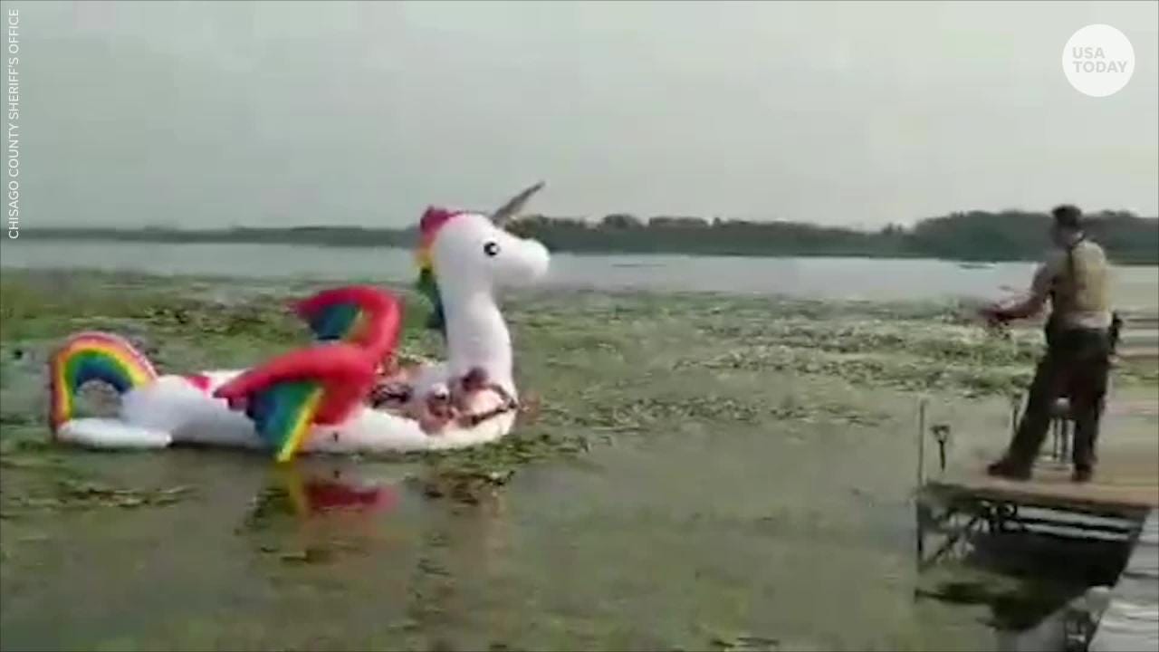 Cops rescue women stuck in a giant unicorn floatie