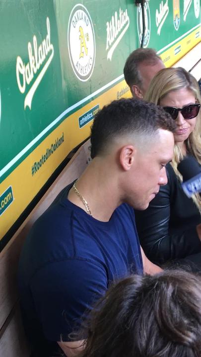 Aaron Judge talks about swinging a bat for the first time since injury
