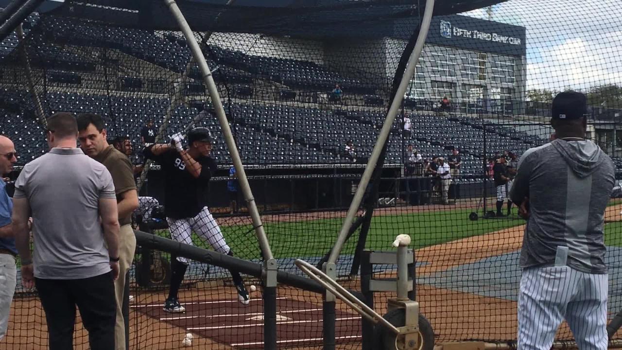 New York Yankees outfielder Aaron Judge taking batting practice