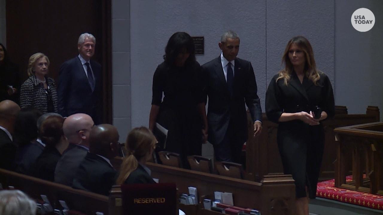 Melania Trump The Obamas And Clintons Arrive At Funeral For Barbara Bush