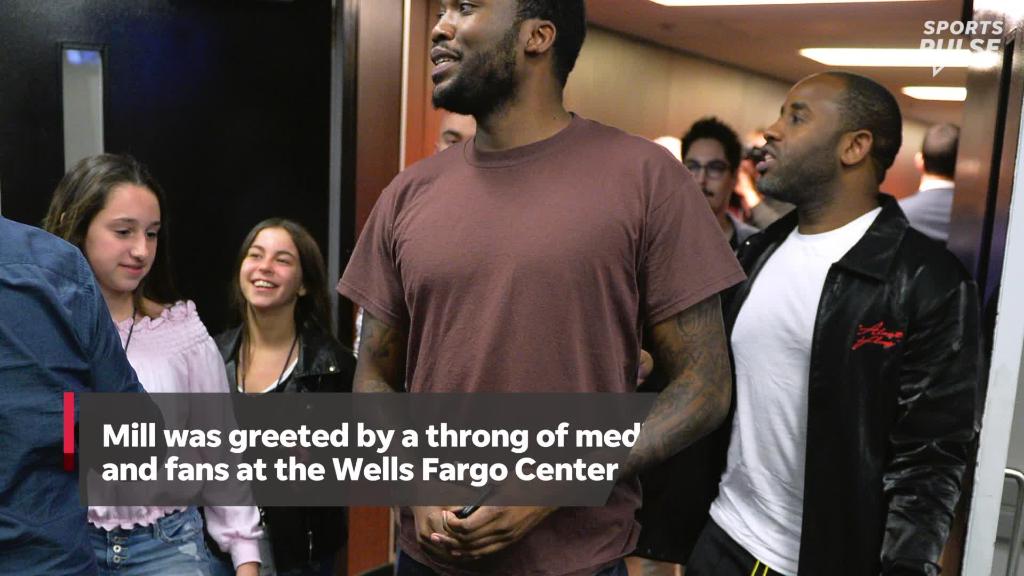 Meek Mill hits 76ers-Heat game after being released from prison