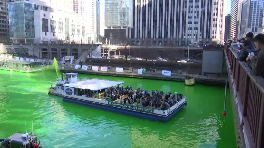 Chicago River dyed green for St. Patrick's day 