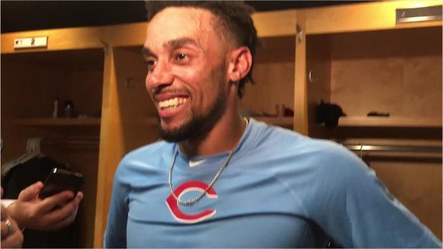 Billy Hamilton talks about his highlight catch, 3 hits in win