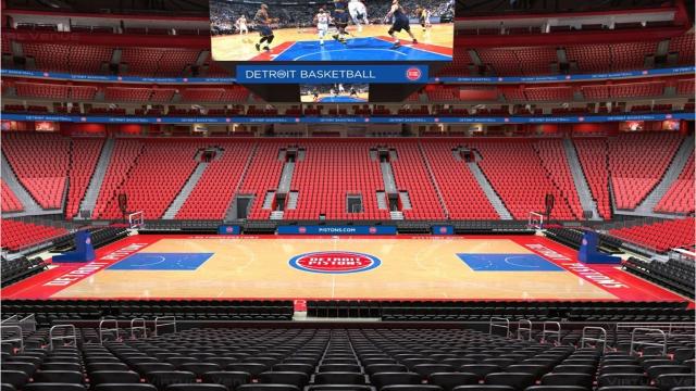 Look: Detroit Pistons install court at Little Caesars Arena