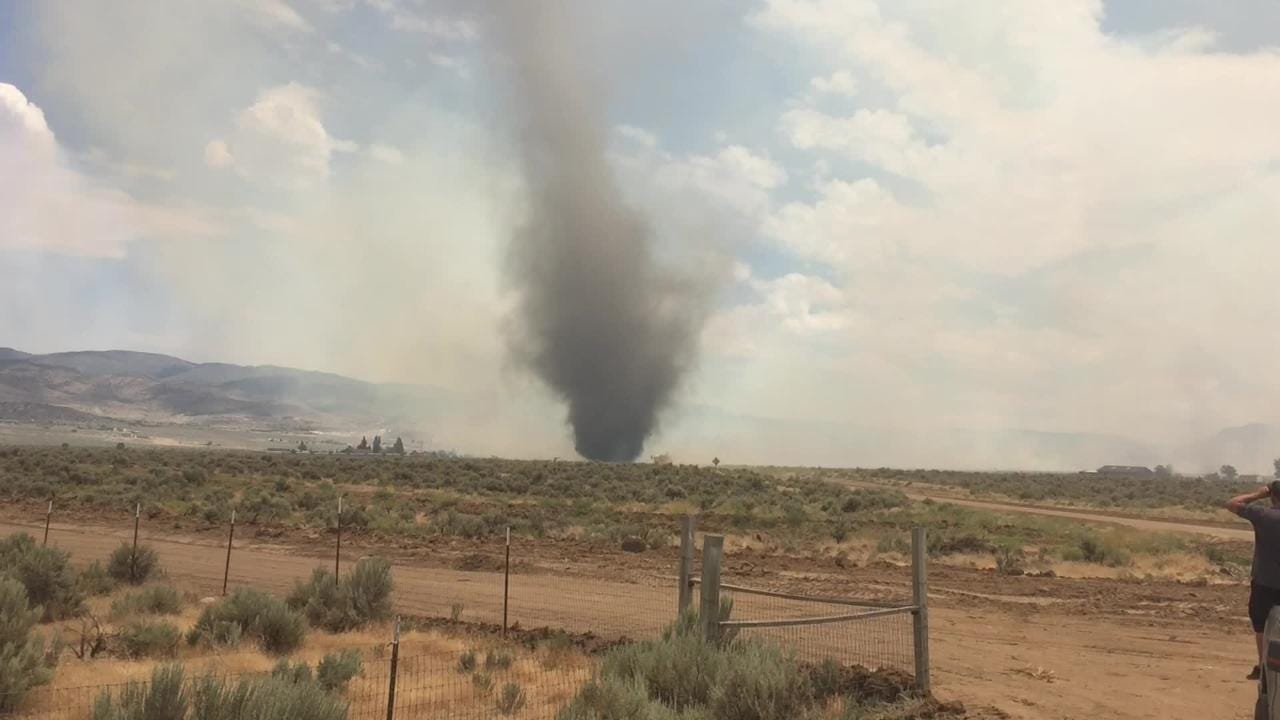 Raw video Dust devil moves through burn area of fire near Reno