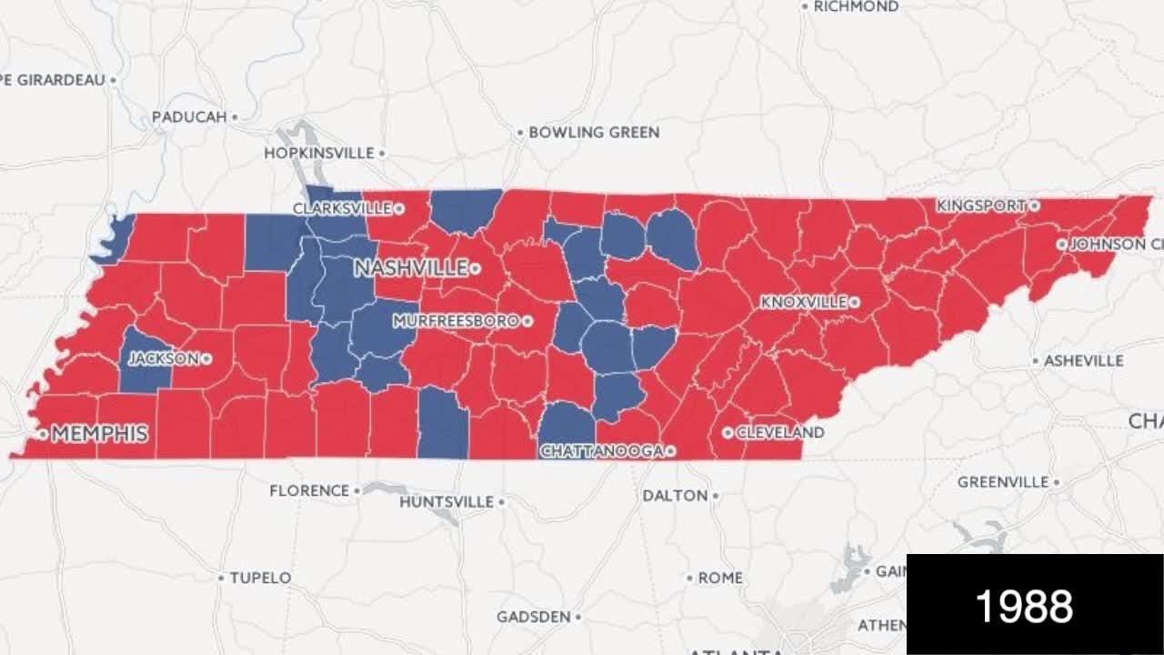 In 15 seconds, see Tennessee transform from blue to red 19202012