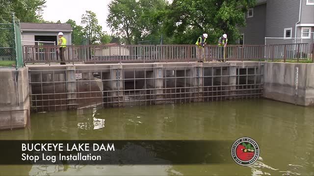 Buckeye Lake dam stop log installation