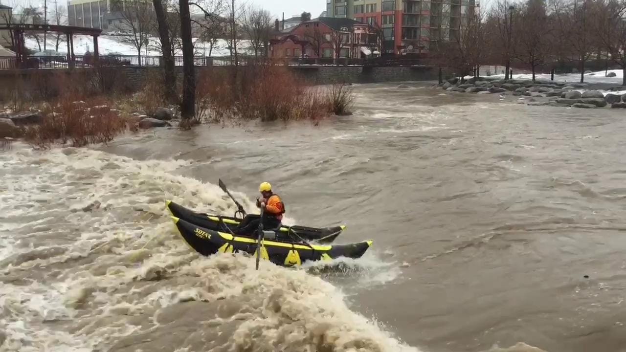 Watch Rafter on floodswollen Truckee River in Reno